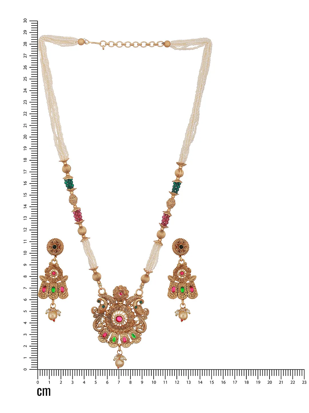 24K Gold-Plated Red & Greed Stone Studded Beaded Handcrafted Traditional Necklace Set