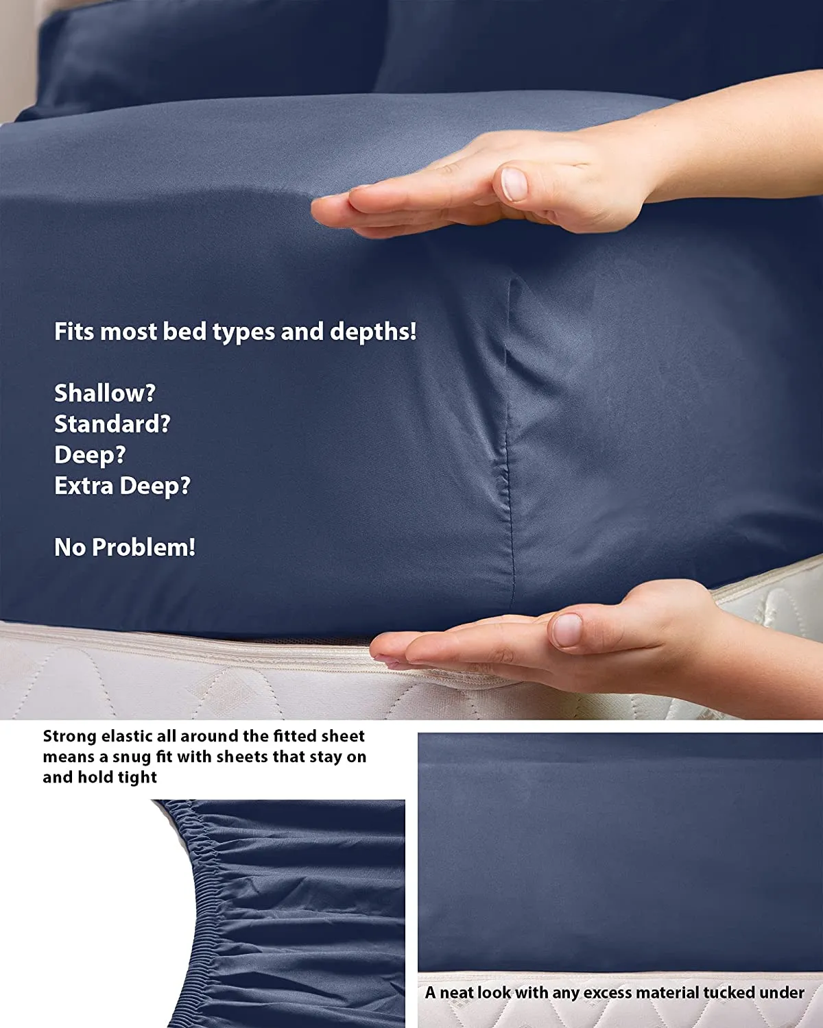 6 PC Sheet Set Bamboo Sheets Deep Pockets 18" Eco Friendly Wrinkle Free Sheets Machine Washable Queen