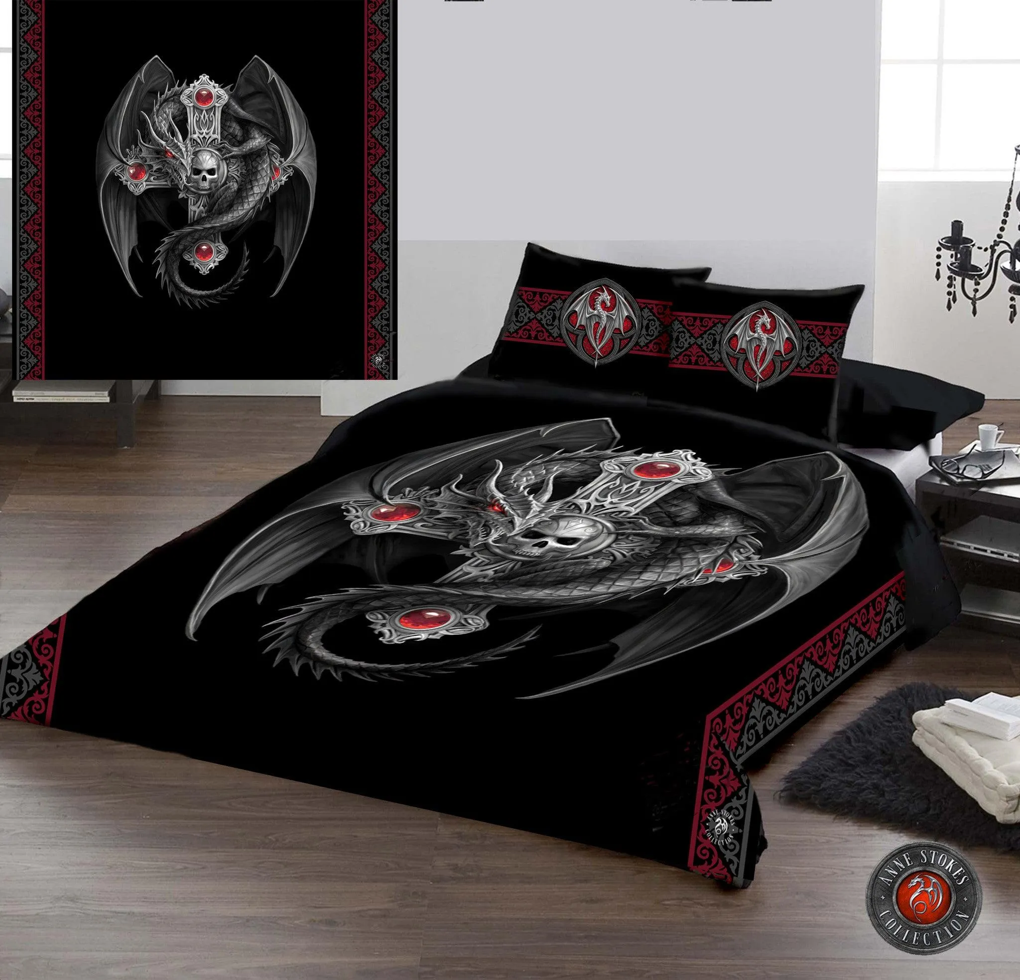Autumn Bedroom Decor - GOTHIC DRAGON - Duvet & Pillows Covers Set UK Kingsize/US Queen