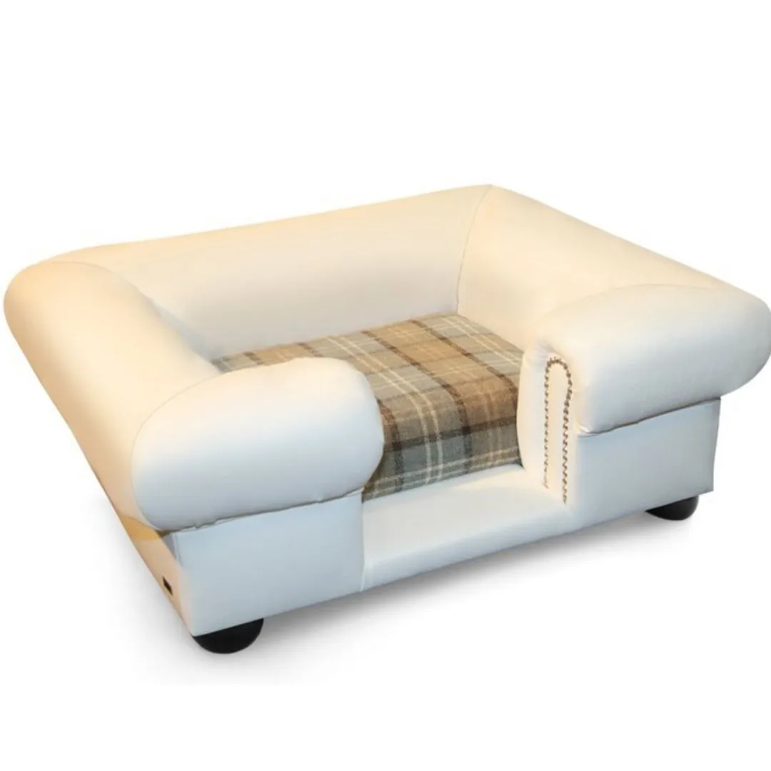 Balmoral Dog Sofa Chesterfield In White Faux Leather