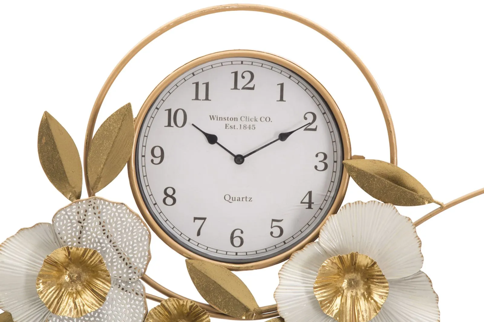 Golden & White Floral Glam Wall Clock