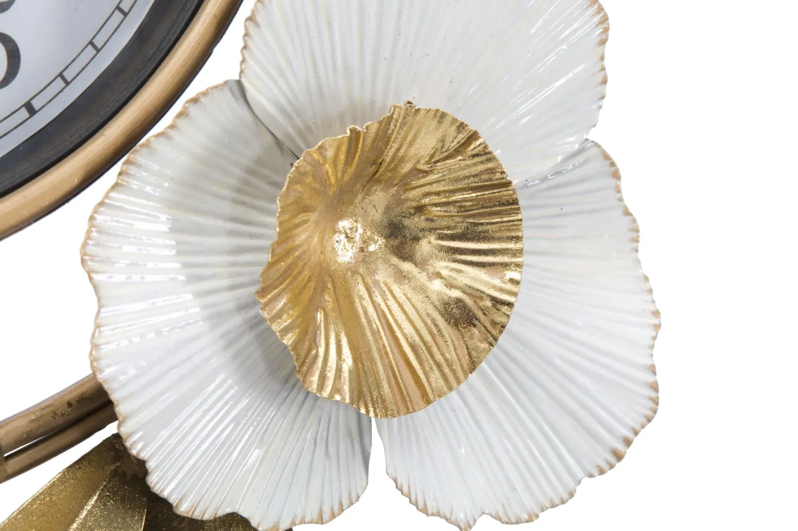 Golden & White Floral Glam Wall Clock