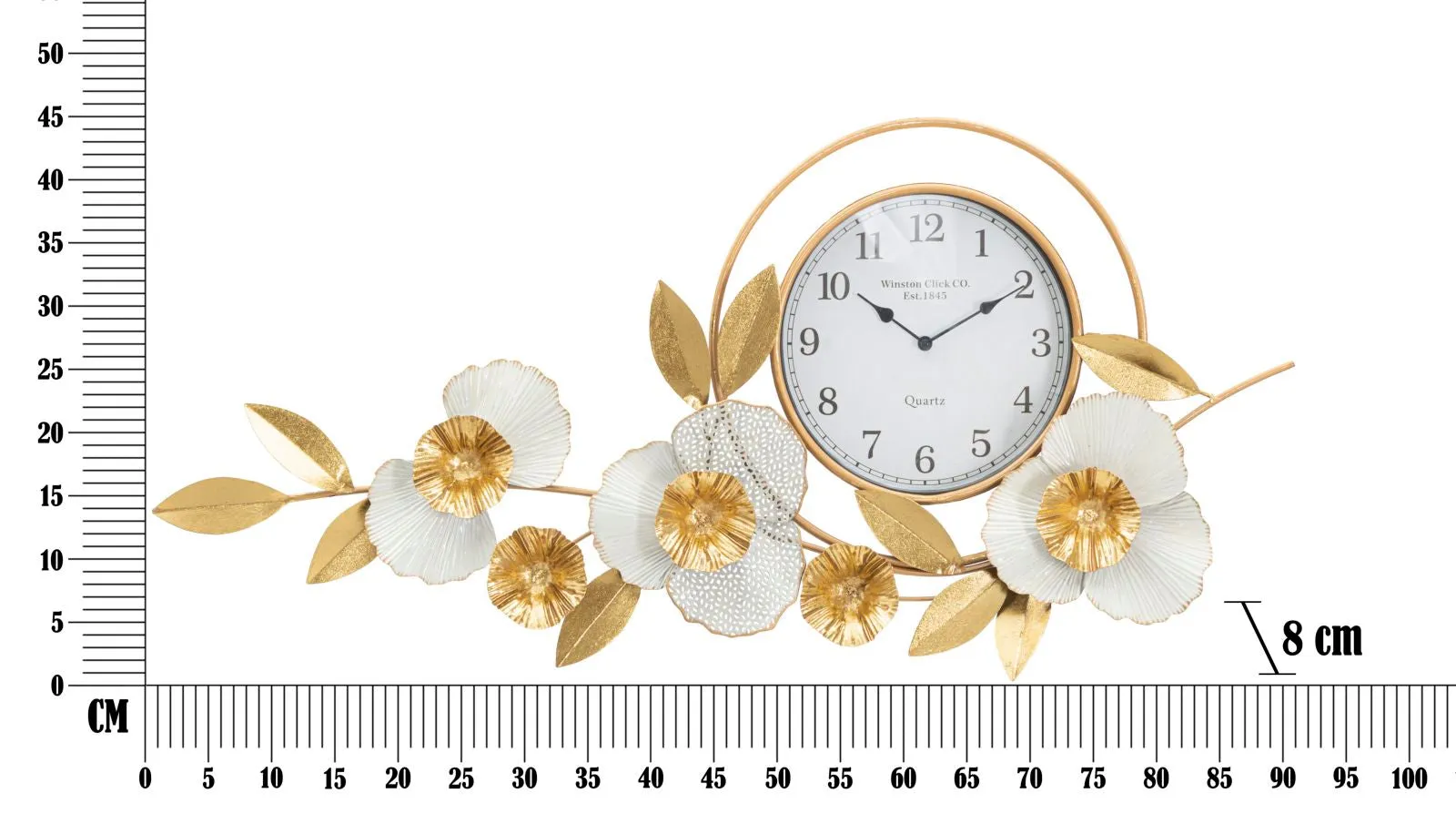 Golden & White Floral Glam Wall Clock