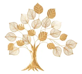 Golden Tree with Leaves Wall Decor