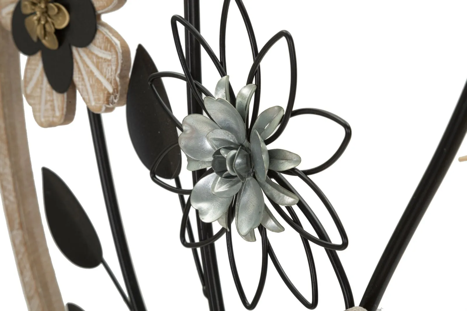 Metal & Wooden Flower Wall Decor in Round Frame