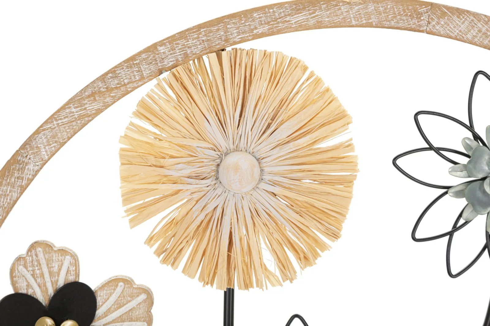 Metal & Wooden Flower Wall Decor in Round Frame