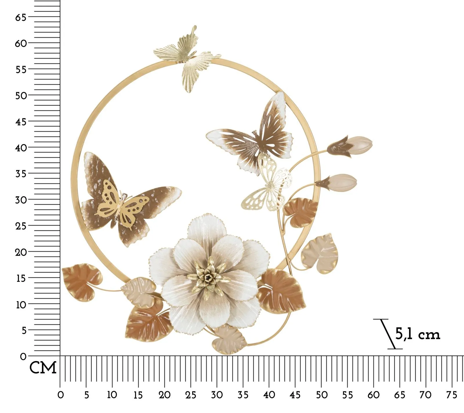 Metal Butterfly & Flower Wall Decor with Round Frame