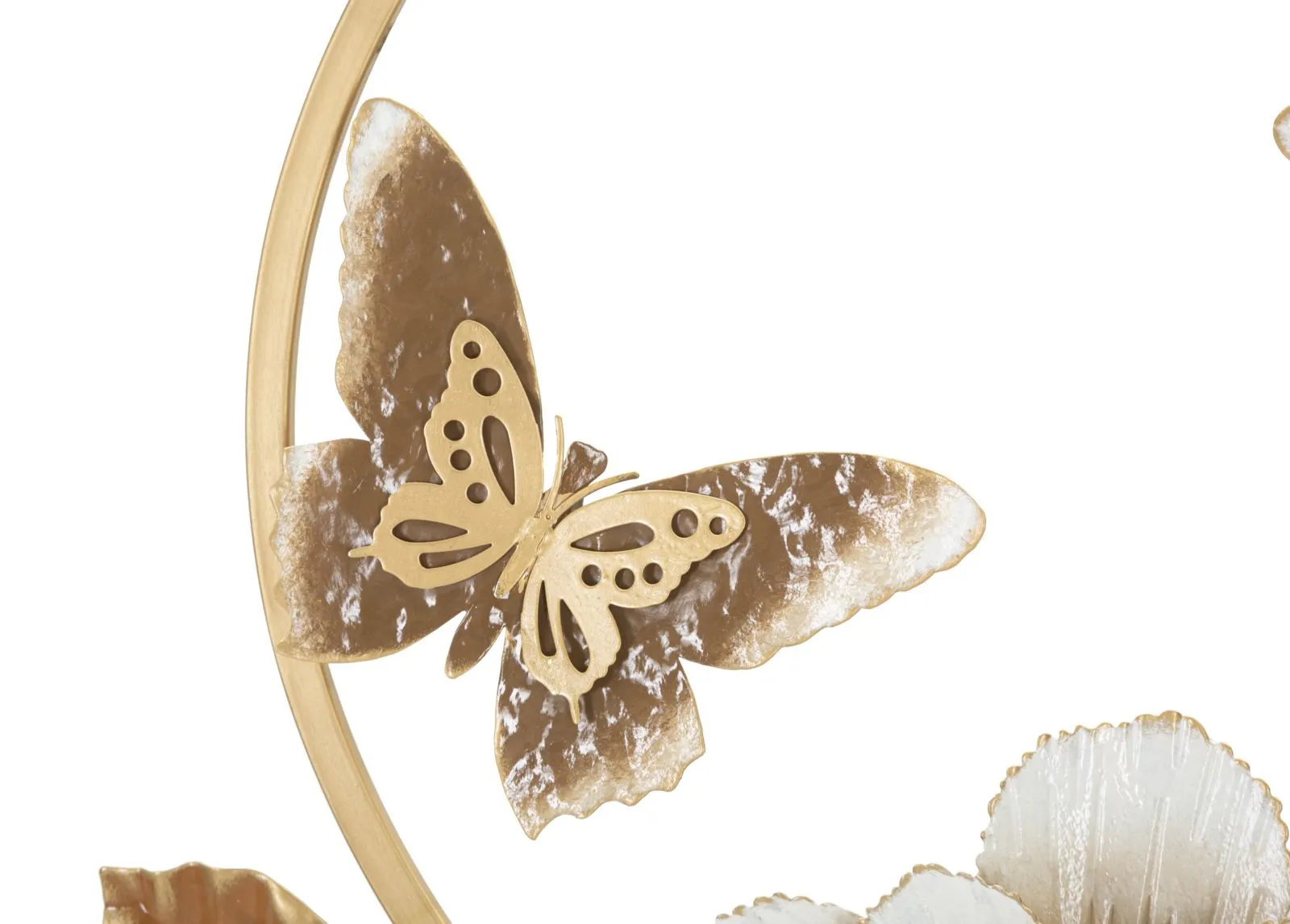 Metal Butterfly & Flower Wall Decor with Round Frame