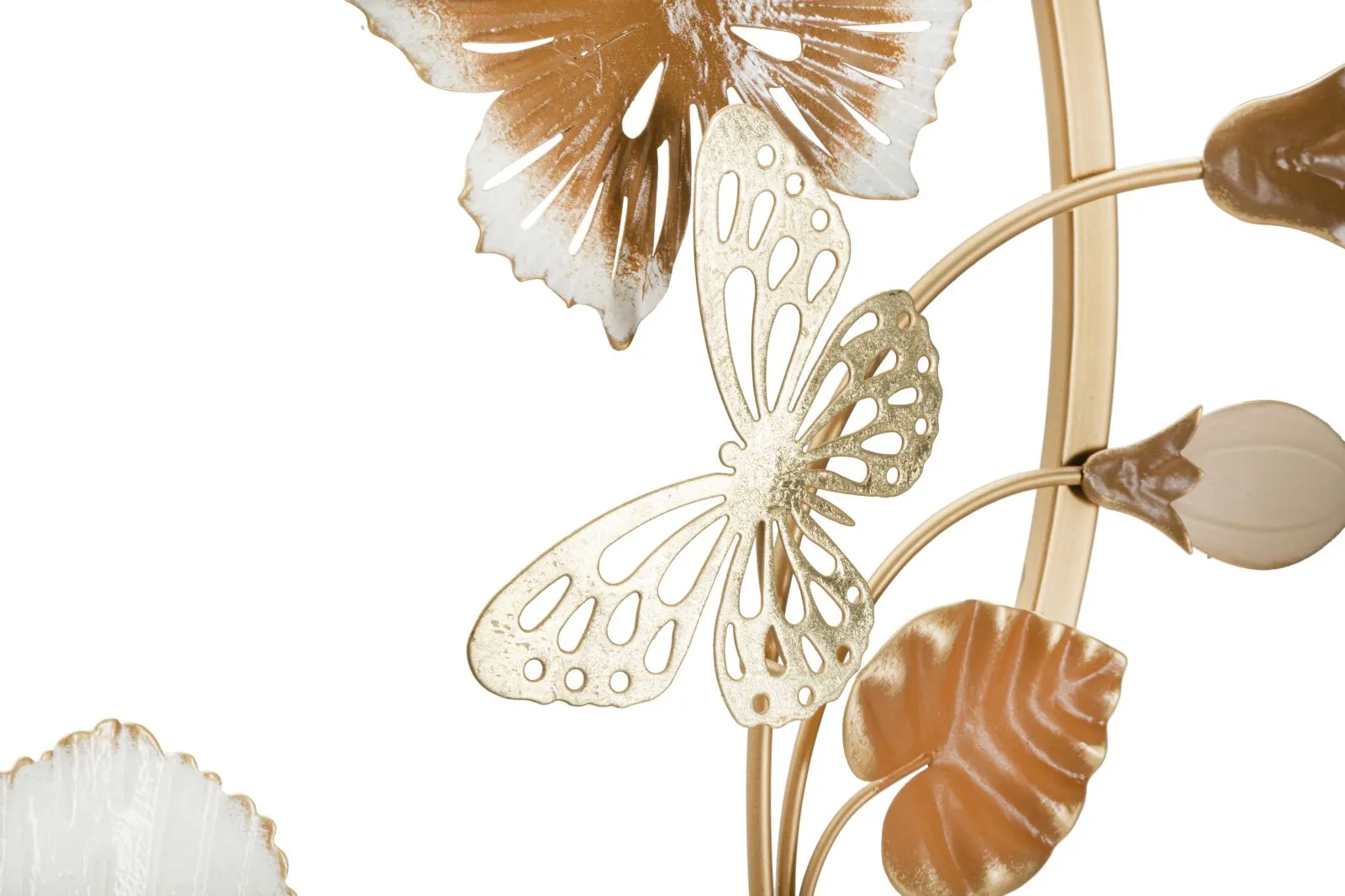 Metal Butterfly & Flower Wall Decor with Round Frame
